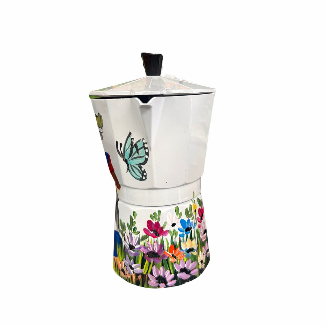 6-Cup Aluminum Coffee Maker – Dominican Souvenir with Campesina & Countryside Design