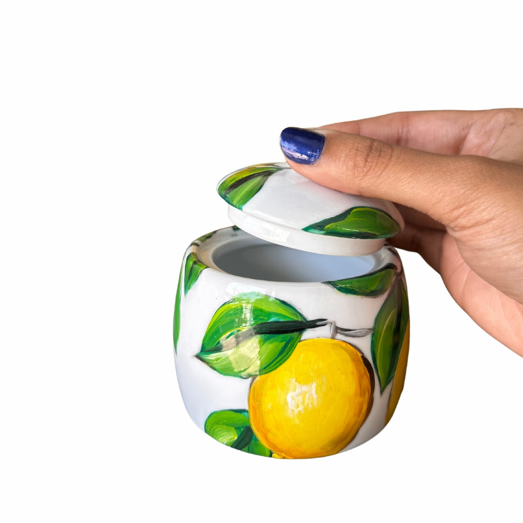 Porcelain Sugar Bowl β Dominican Souvenir with Lemon Design