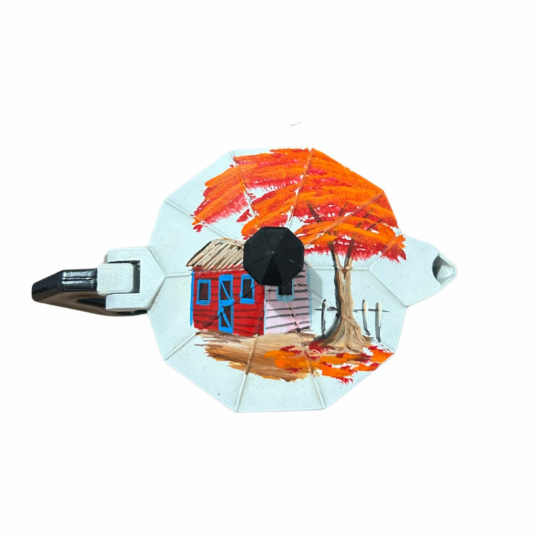 Cafetera de aluminio de 6 tazas: souvenir dominicano con rolos, huevo frito, cerveza Presidente y diseño de árbol flamante