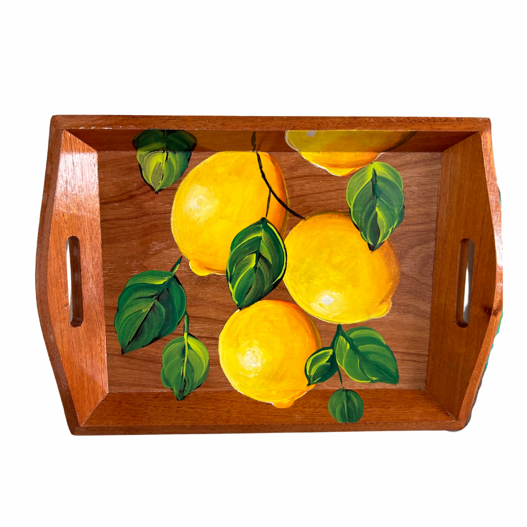 Handcrafted Wooden Tray – Lemon Design | Vibrant Dominican Souvenir