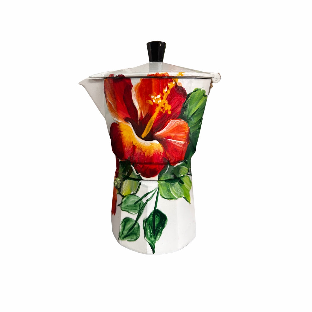 6-Cup Aluminum Coffee Maker – Dominican Souvenir with Cayenne Flower Design