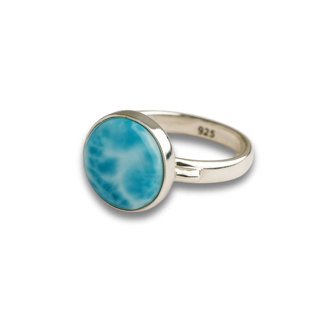 Sterling 925 sliver Adjustable Oval Larimar Ring – Authentic Dominican Larimar Jewelry