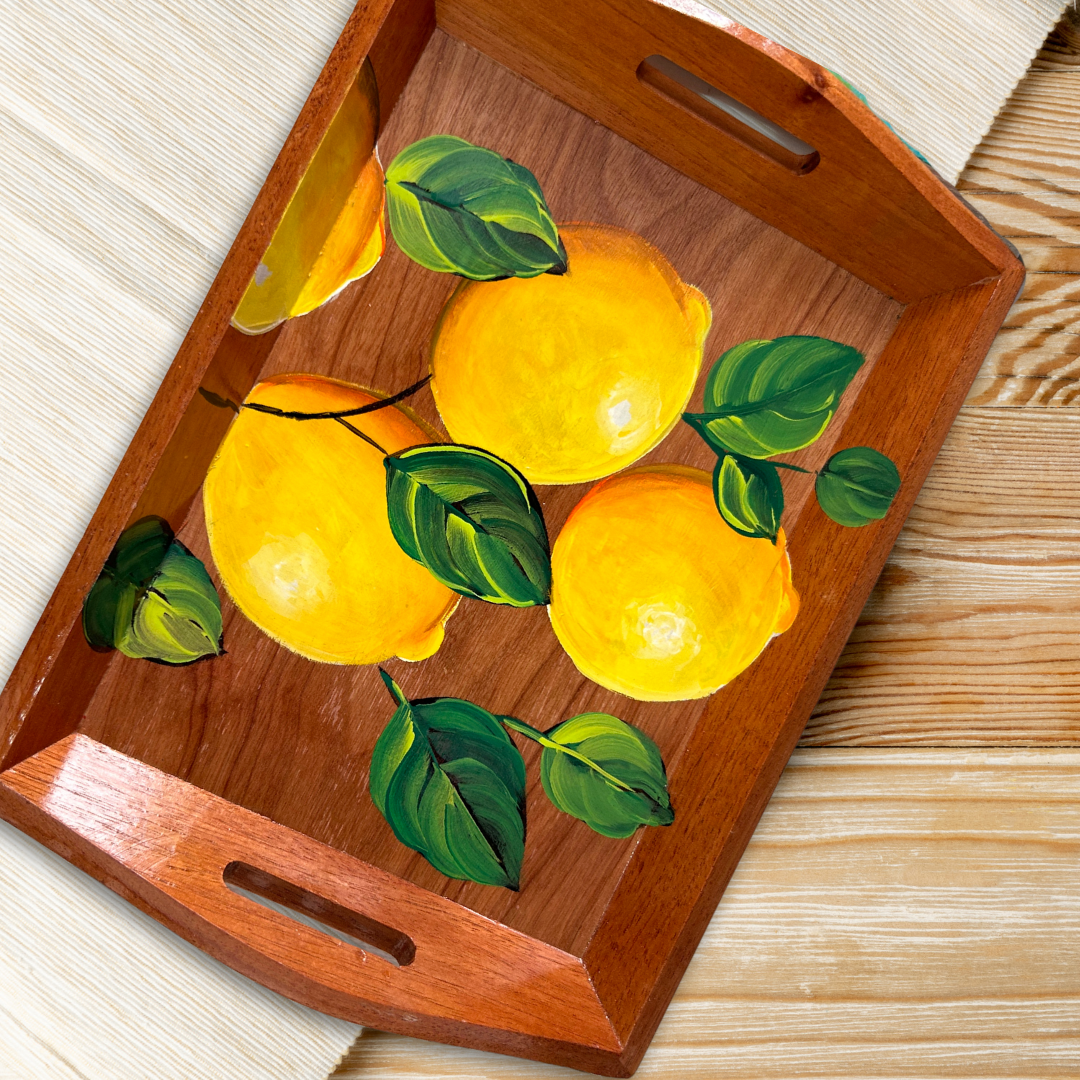 Handcrafted Wooden Tray – Lemon Design | Vibrant Dominican Souvenir