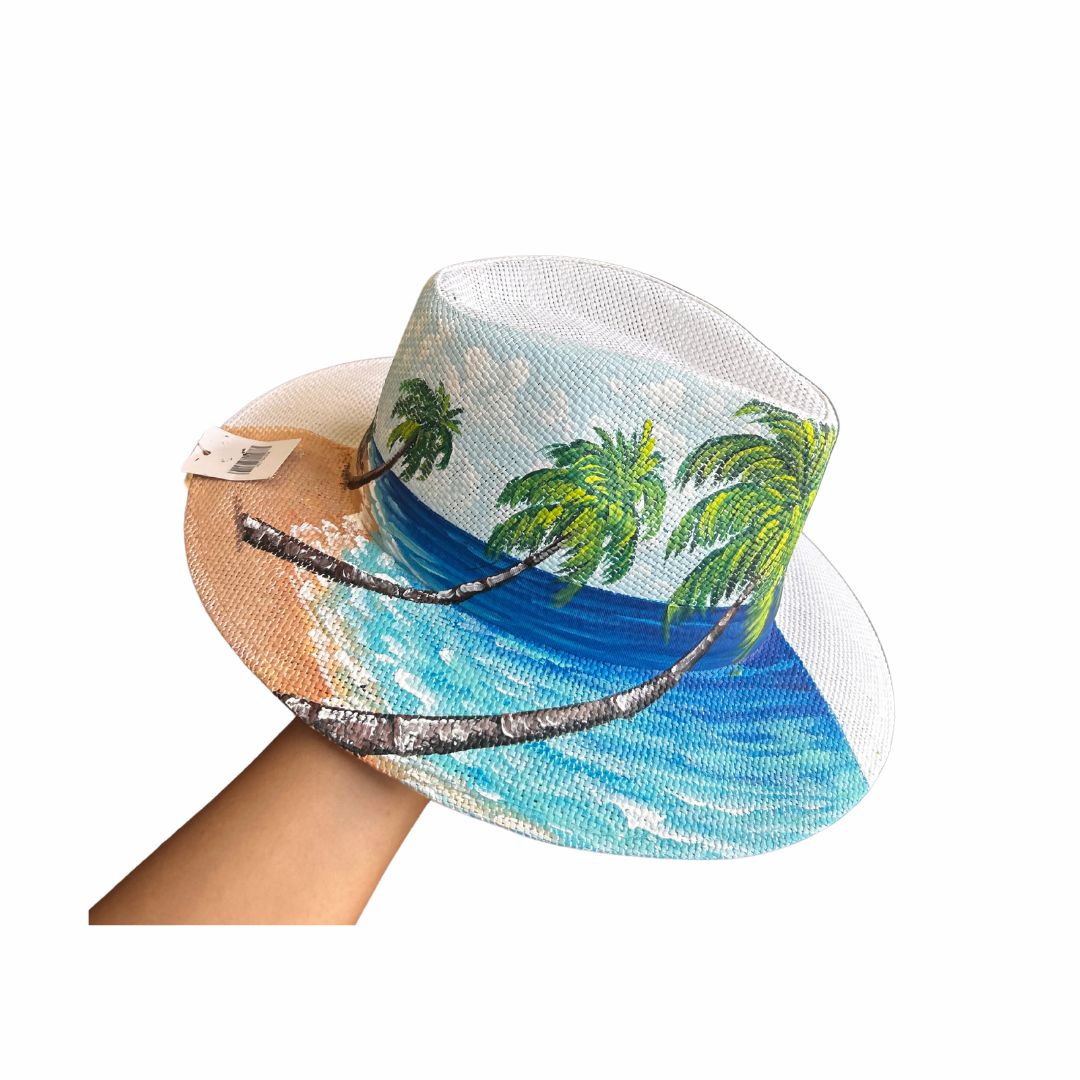 Jute Hat – Dominican Souvenir with Beach & Palm Tree Design
