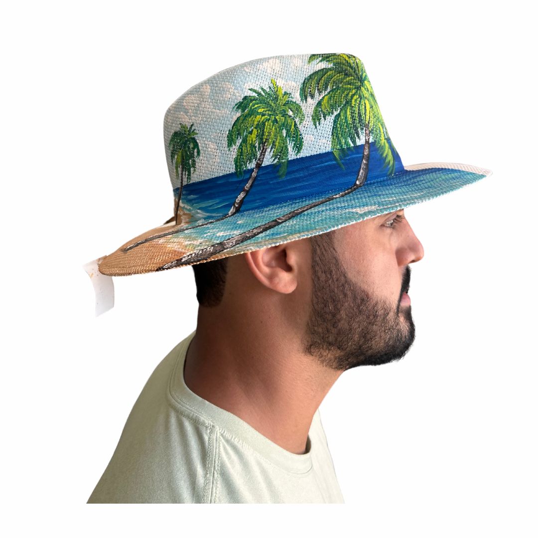 Jute Hat – Dominican Souvenir with Beach & Palm Tree Design