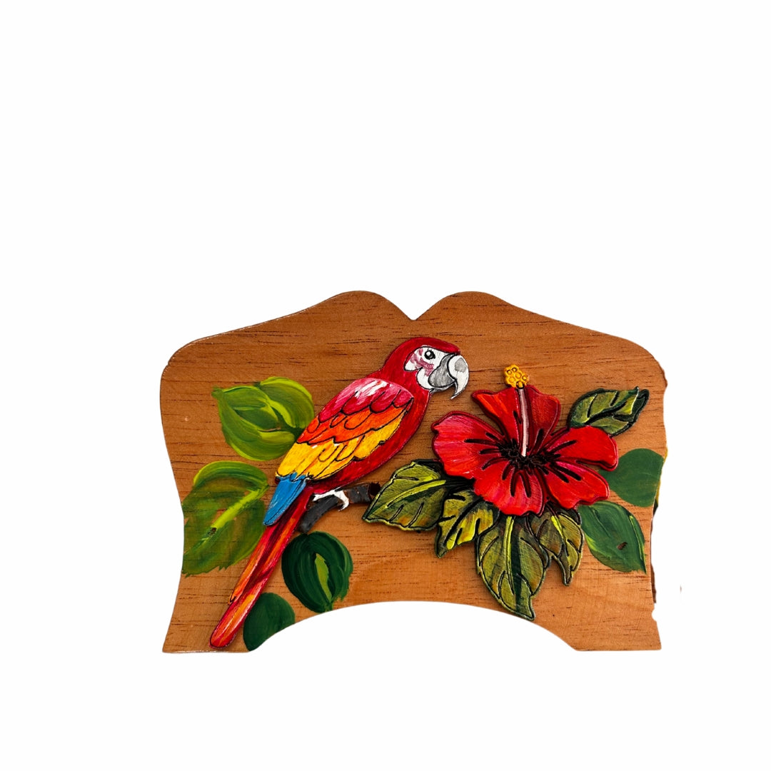 Napkin Holder – Dominican Souvenir with Cayenne Flower & Parrot Design