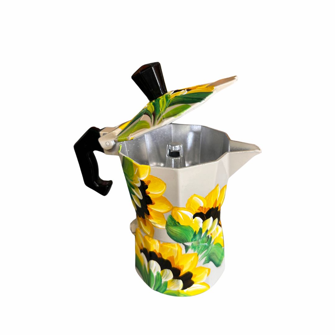 6-Cup Aluminum Coffee Maker – Dominican Souvenir with Sunflower Design