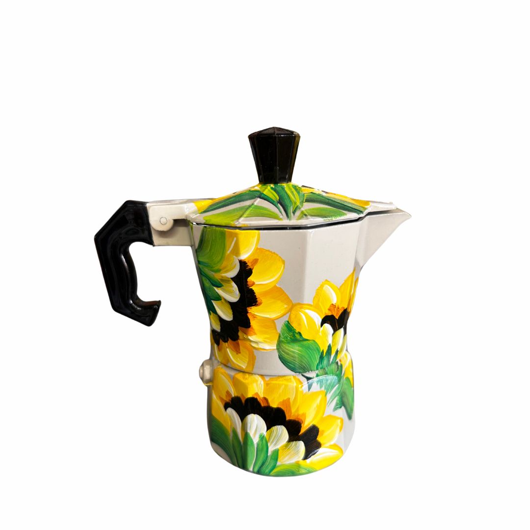 6-Cup Aluminum Coffee Maker – Dominican Souvenir with Sunflower Design