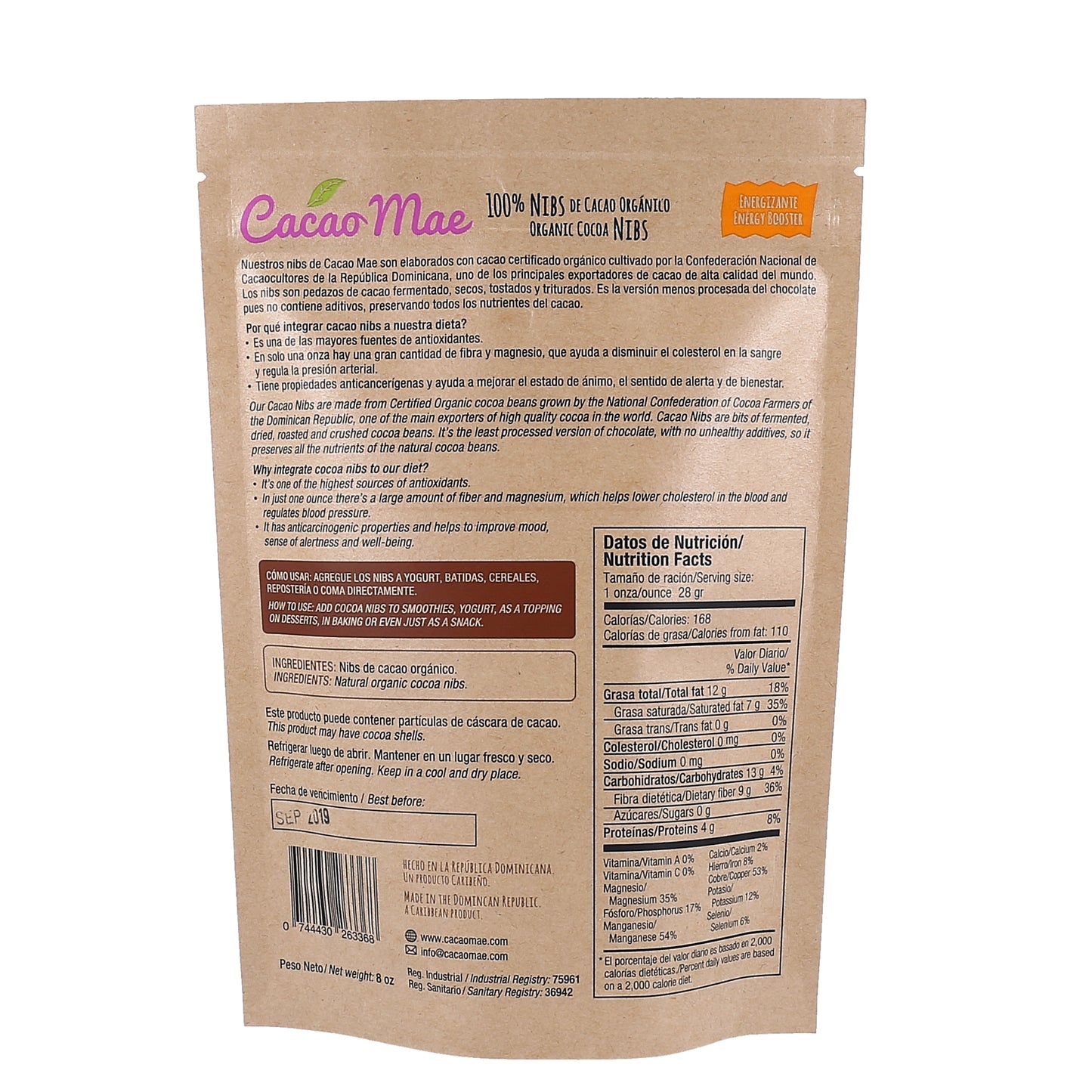 Cacao Mae – 100% Organic Dominican Cocoa Nibs, No Sugar Added, Gluten Free (3oz) – Direct from Dominican Republic