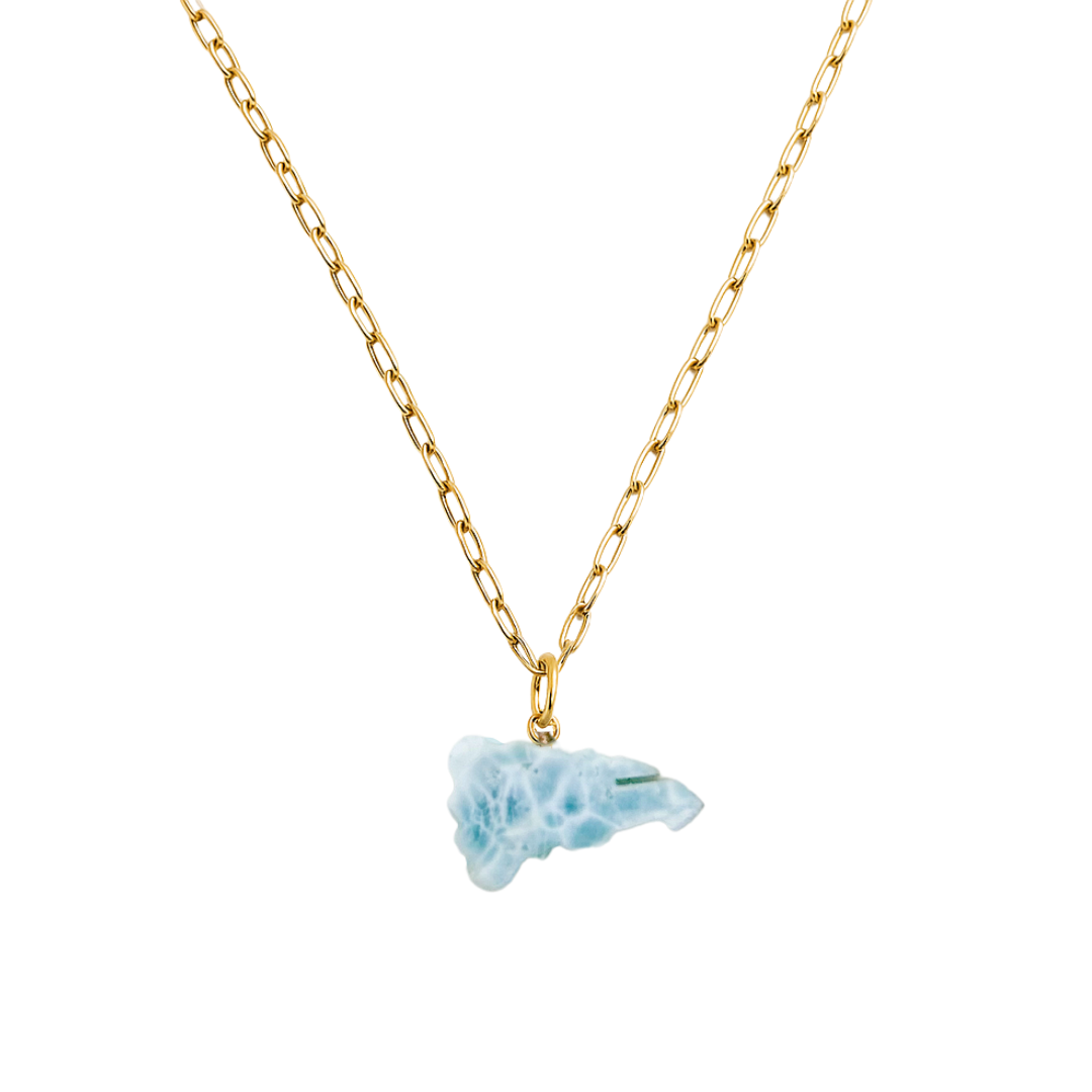 Gold-Plated Chain with Dominican Republic Figure and Larimar Pendant – Authentic Dominican Jewelry