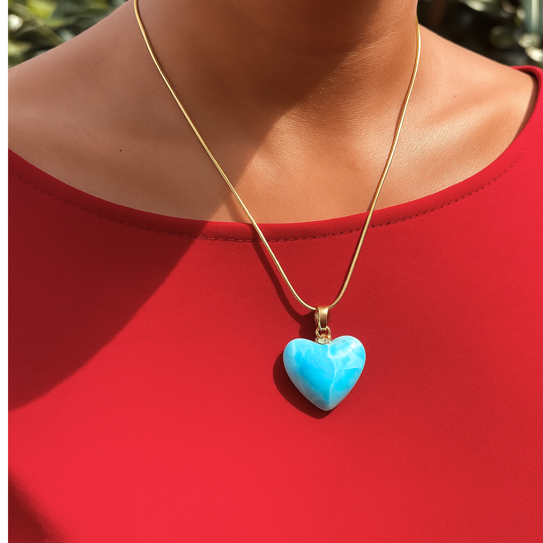 Larimar Heart Necklace – A Luxurious Touch of Dominican Serenity