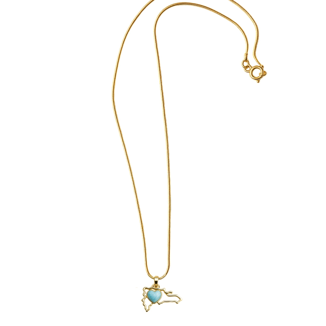 Map Pendant Necklace with Larimar Heart – Authentic Dominican Larimar Jewelry