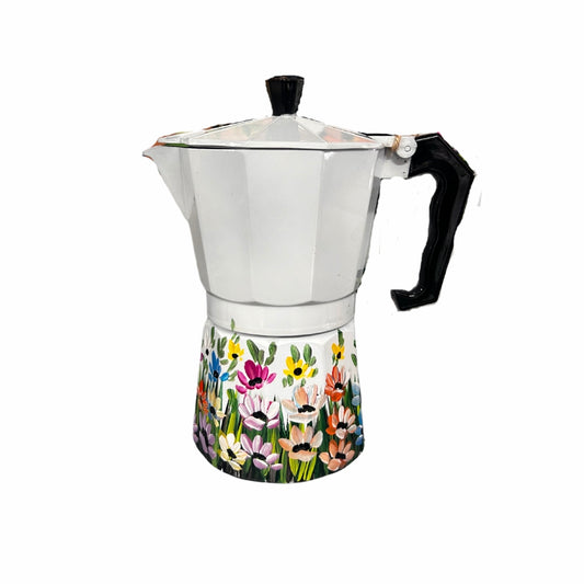 6-Cup Aluminum Coffee Maker – Dominican Souvenir with Campesina & Countryside Design
