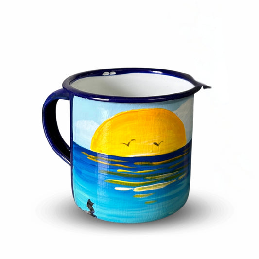 3 oz Metal Coffee Cup – Dominican Souvenir with Beach Sunset Design