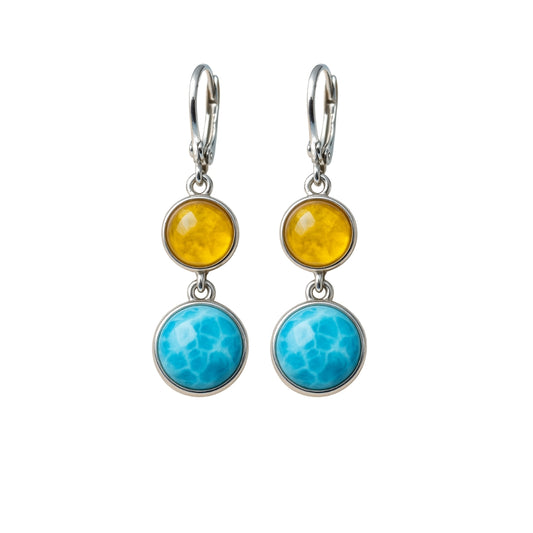 Amber and Larimar Earrings – Natural Dominican Jewelry Inspired by Earth and Sea