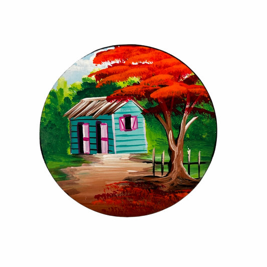 Set of 6 Coasters – Dominican Souvenir with Countryside House & Flamboyant Tree Design