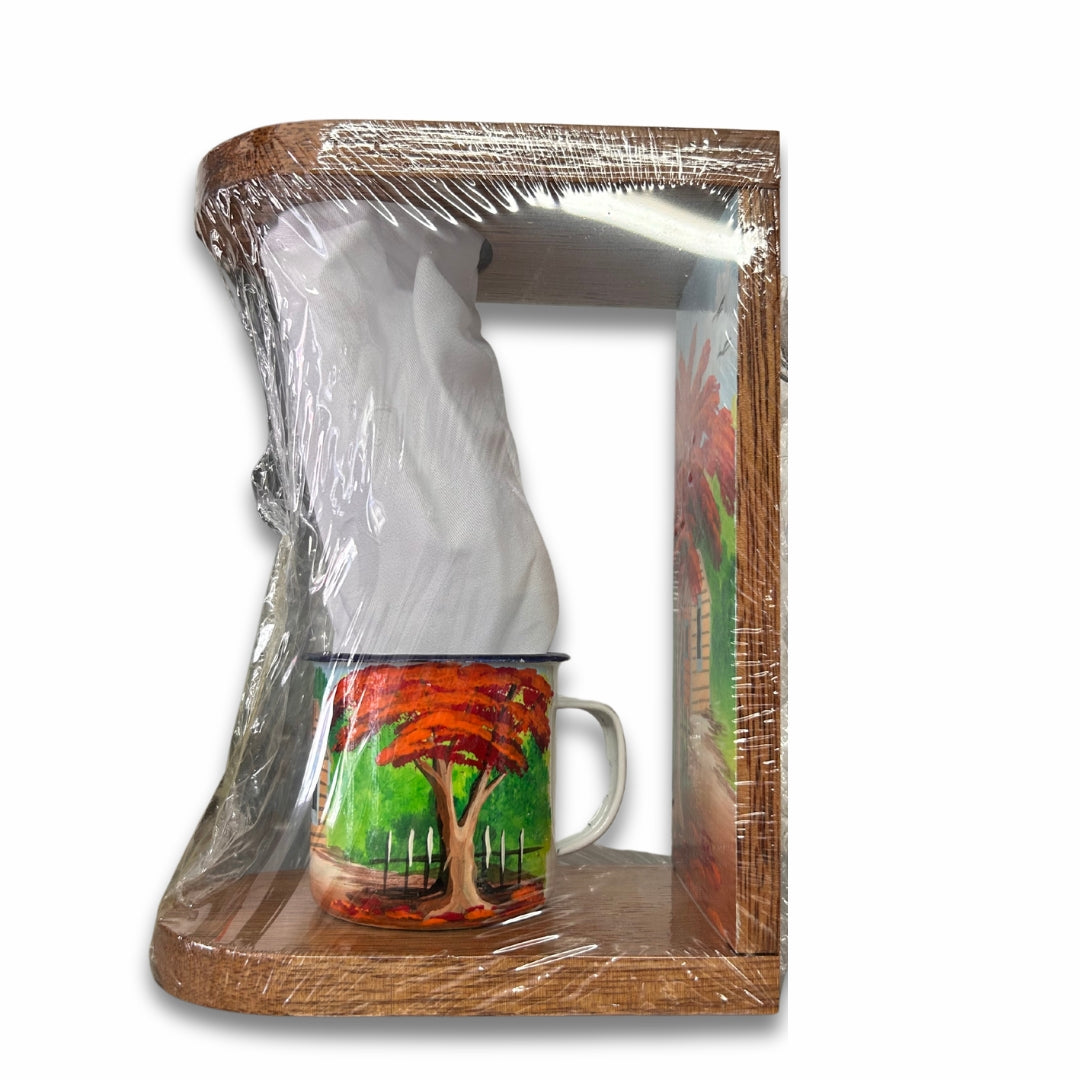 Dominican Coffee Dripper & Mug Set – Dominican Souvenir with Countryside House & Flamboyant Tree Designree Design (Copy)