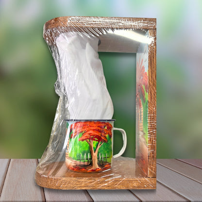 Dominican Coffee Dripper & Mug Set – Dominican Souvenir with Countryside House & Flamboyant Tree Designree Design (Copy)