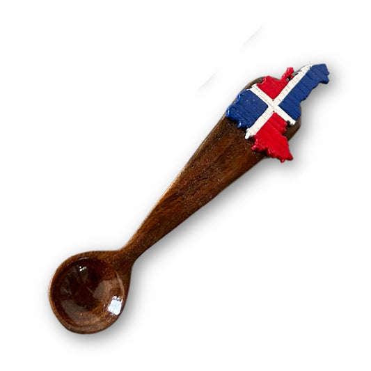 5" Wooden Spoon – Dominican Souvenir in the Shape of the Island with Flag Design