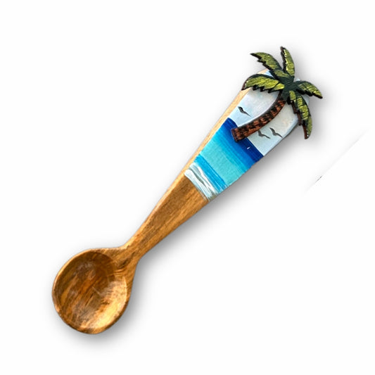 5" Wooden Spoon – Dominican Souvenir with Palm Tree Beach Design