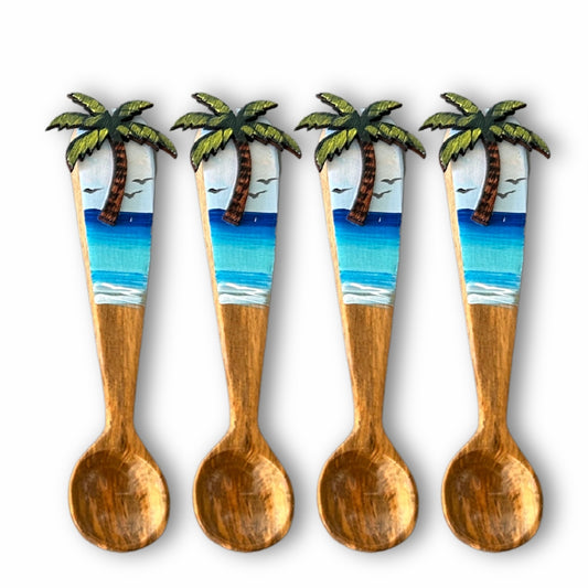 5" Wooden Spoon – Dominican Souvenir with Palm Tree Beach Design