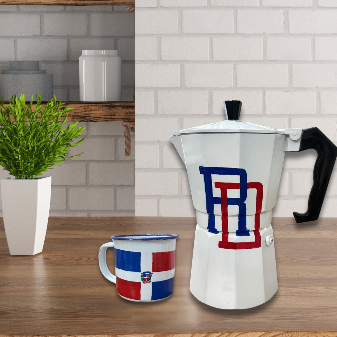 6-Cup Aluminum Coffee Maker – Dominican Souvenir with Flag Design