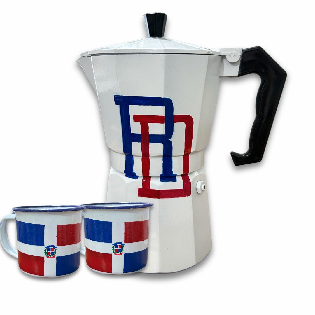 6-Cup Aluminum Coffee Maker – Dominican Souvenir with Flag Design