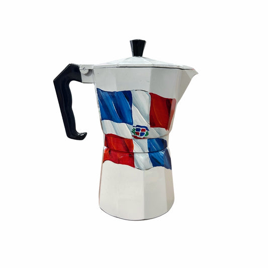 6-Cup Aluminum Coffee Maker – Dominican Souvenir with Flag Design