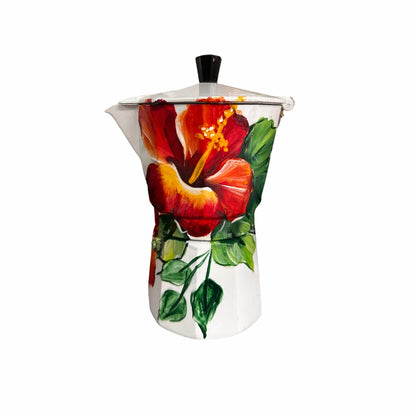 6-Cup Aluminum Coffee Maker – Dominican Souvenir with Cayenne Flower Design
