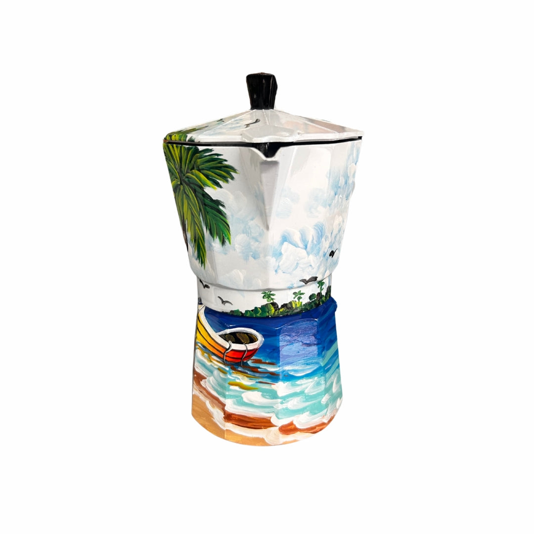 6-Cup Aluminum Coffee Maker – Dominican Souvenir with Beach Design