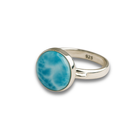 Sterling 925 sliver Adjustable Oval Larimar Ring – Authentic Dominican Larimar Jewelry