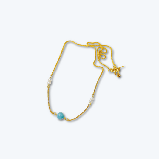 Gold-Plated Necklace with Larimar Bead and Freshwater Pearls – Authentic Dominican Jewelry
