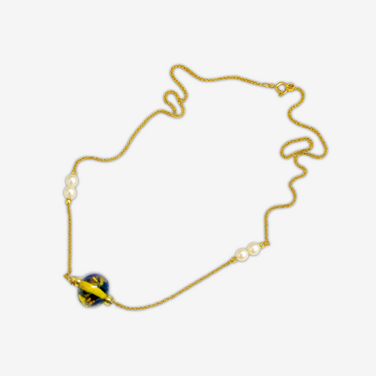 Gold-Plated Necklace with Amber Bead and Freshwater Pearls – Authentic Dominican Jewelry