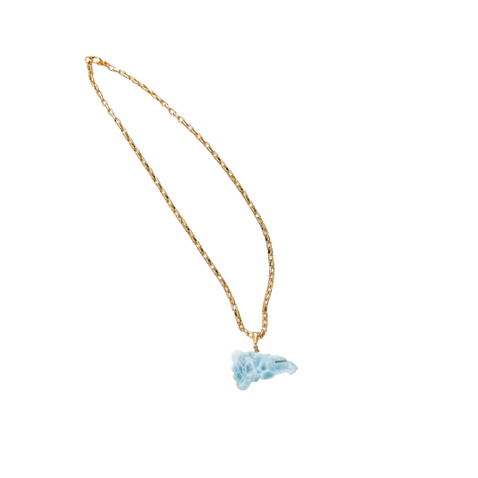 Gold-Plated Chain with Dominican Republic Figure and Larimar Pendant – Authentic Dominican Jewelry