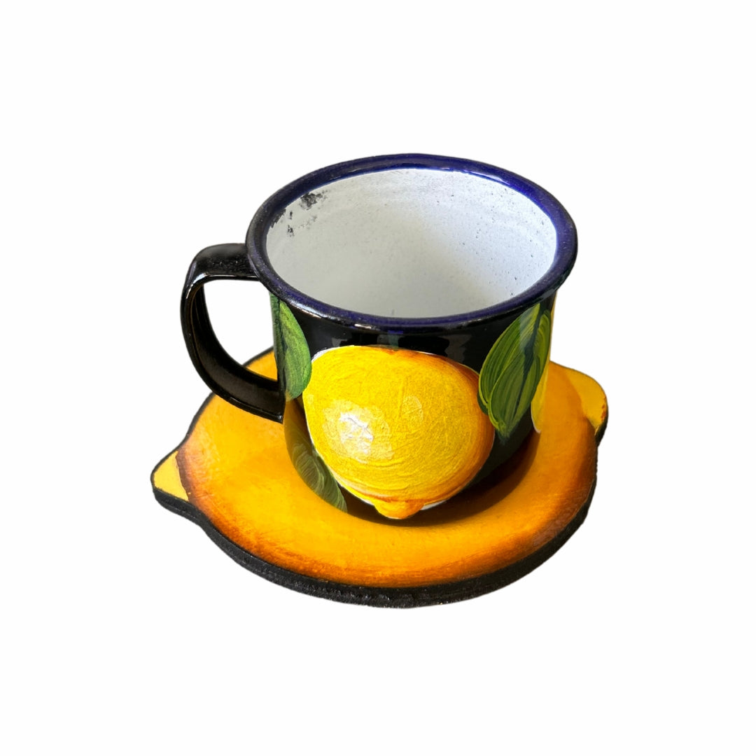 3 oz Metal Coffee Cup – Dominican Souvenir with Lemon Design on Black Background