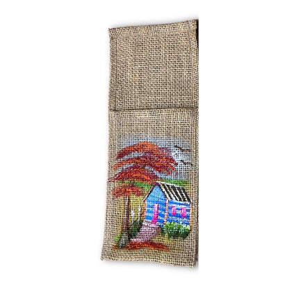 Cutlery Holder – Dominican Souvenir with Countryside House & Flamboyant Tree Design