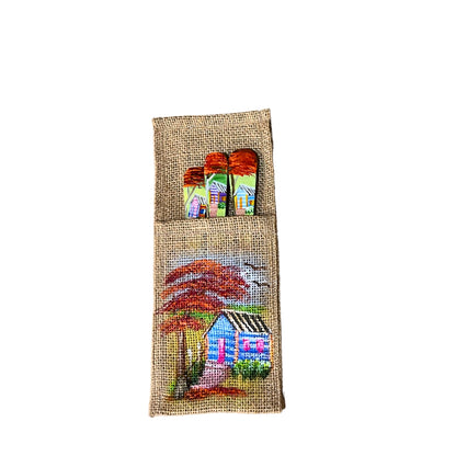 Cutlery Holder – Dominican Souvenir with Countryside House & Flamboyant Tree Design