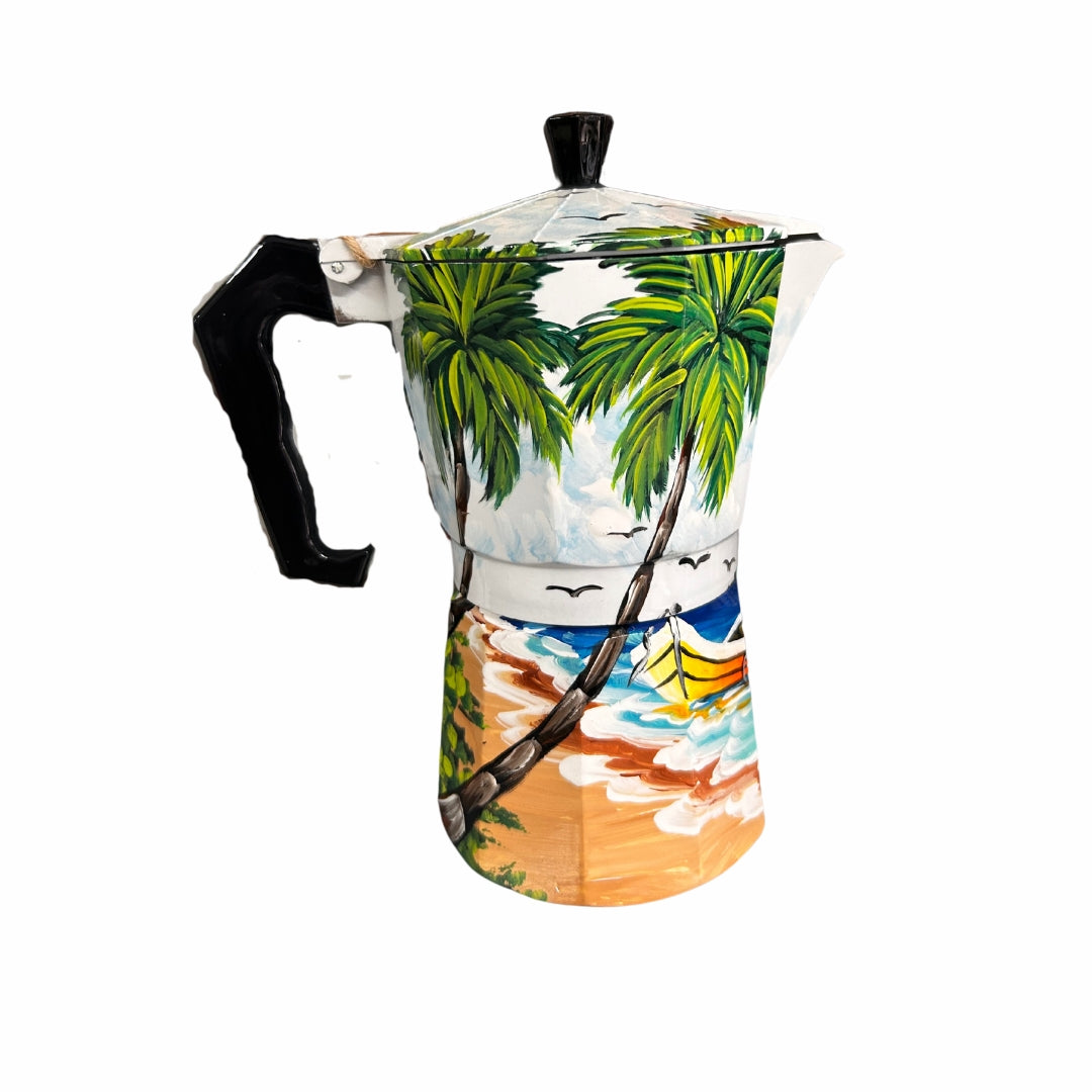 6-Cup Aluminum Coffee Maker – Dominican Souvenir with Beach Design