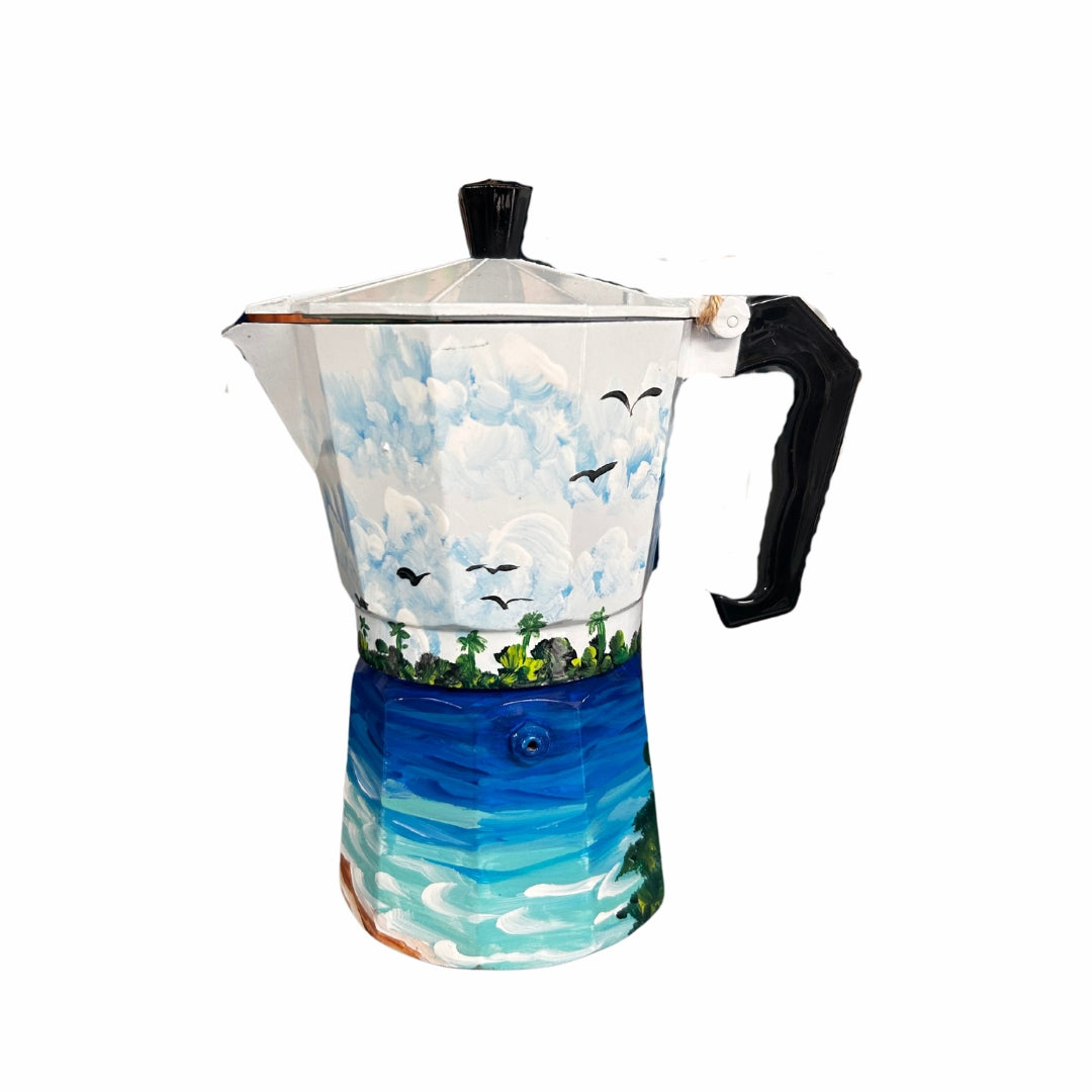 6-Cup Aluminum Coffee Maker – Dominican Souvenir with Beach Design