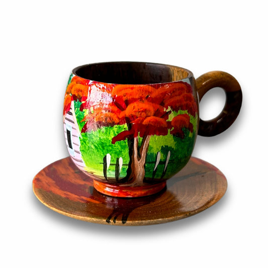 Taza de café de madera de 2 oz: souvenir dominicano artesanal con diseño de Campo
