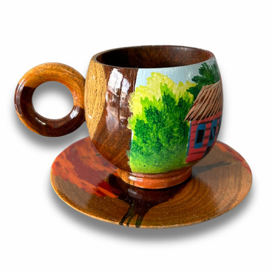 Taza de café de madera de 2 oz: souvenir dominicano artesanal con diseño de Campo