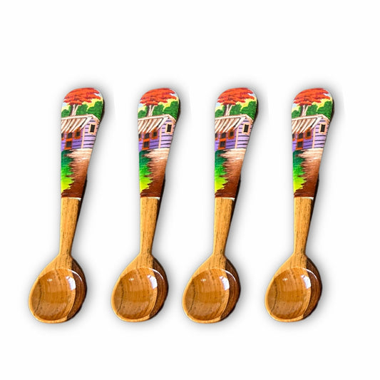 5" Wooden Spoon – Dominican Souvenir with Countryside House & Flamboyant Tree Design