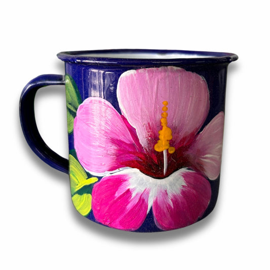 2 oz Metal Coffee Cup – Dominican Souvenir with Cayenne Flower Design