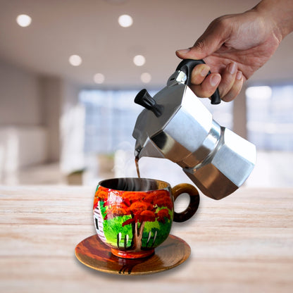Taza de café de madera de 2 oz: souvenir dominicano artesanal con diseño de Campo