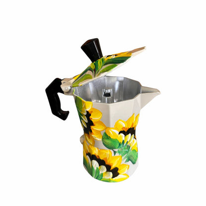6-Cup Aluminum Coffee Maker – Dominican Souvenir with Sunflower Design