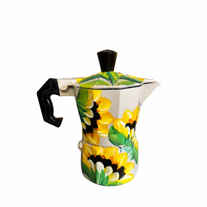 6-Cup Aluminum Coffee Maker – Dominican Souvenir with Sunflower Design