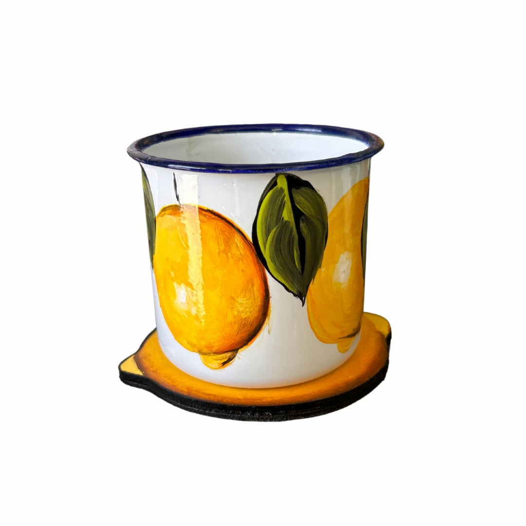 3 oz Metal Coffee Cup – Dominican Souvenir with Lemon Design