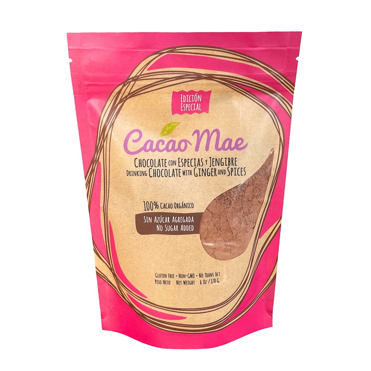 Cacao Mae – 100% Organic Dominican Drinking Chocolate with Ginger & Spices, No Sugar Added, Gluten Free (6oz) – Direct from Dominican Republic