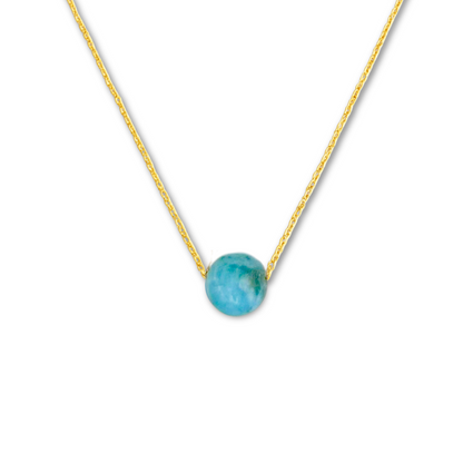Gold-Plated 925 Silver Fine Chain with Larimar Sphere – Authentic Dominican Larimar Jewelry