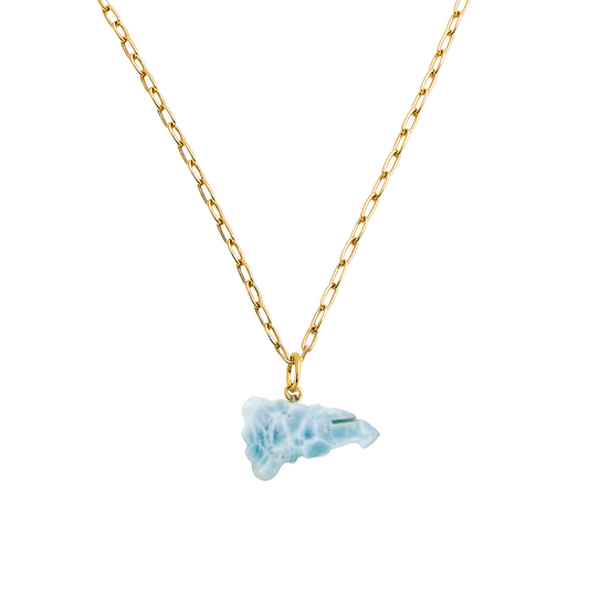 Gold-Plated Chain with Dominican Republic Figure and Larimar Pendant – Authentic Dominican Jewelry